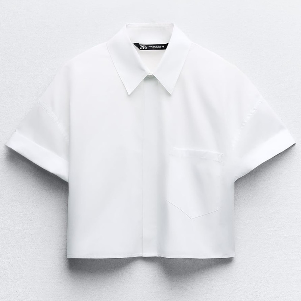 Zara cropped poplin shirt white
